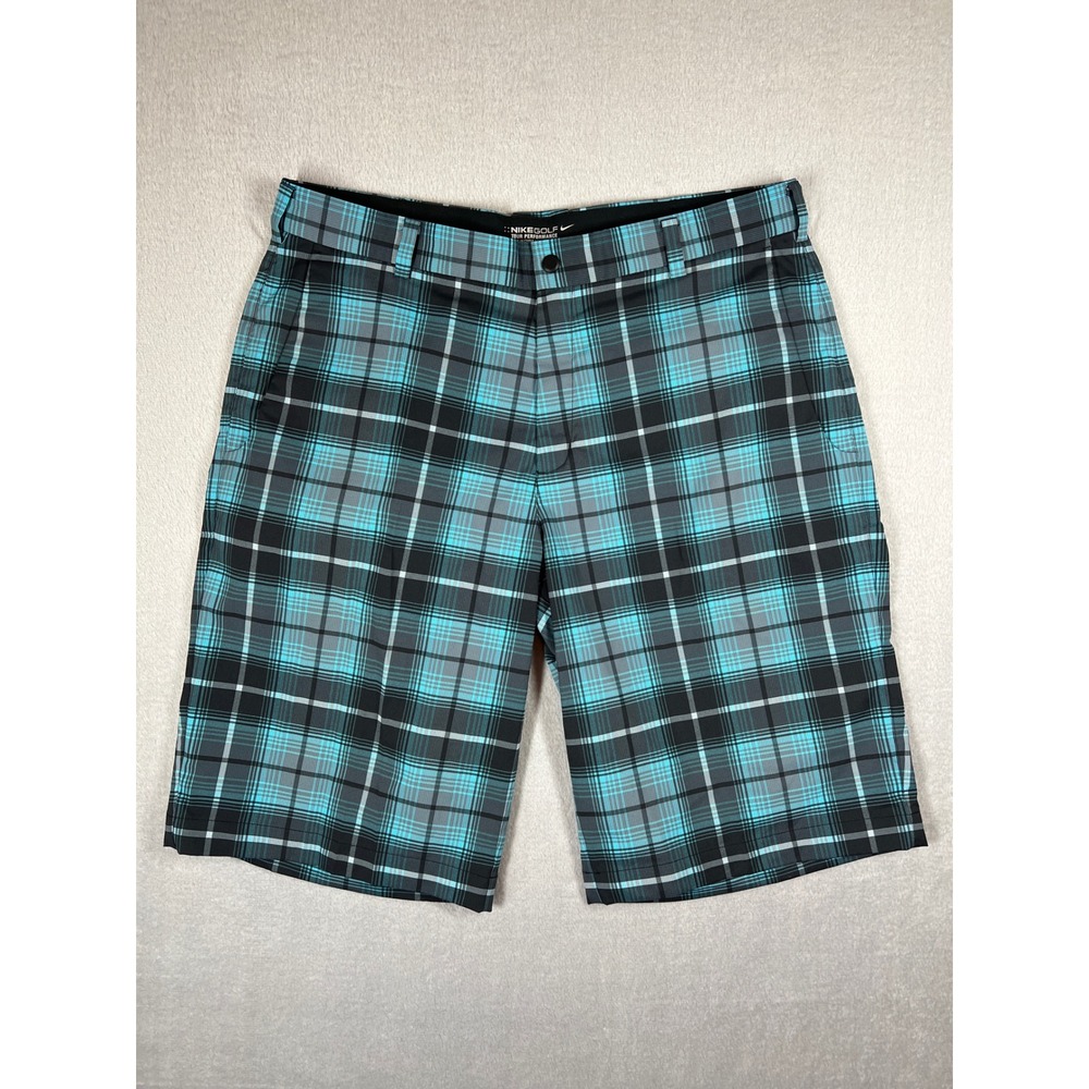 Nike Golf Tour Performance Dri-FIT Plaid‎ Shorts Mens 34 Blue Black Checkered